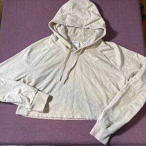 Gymshark Cropped Training Hoodie Sweatshirt in Tan/Cream - Size Large